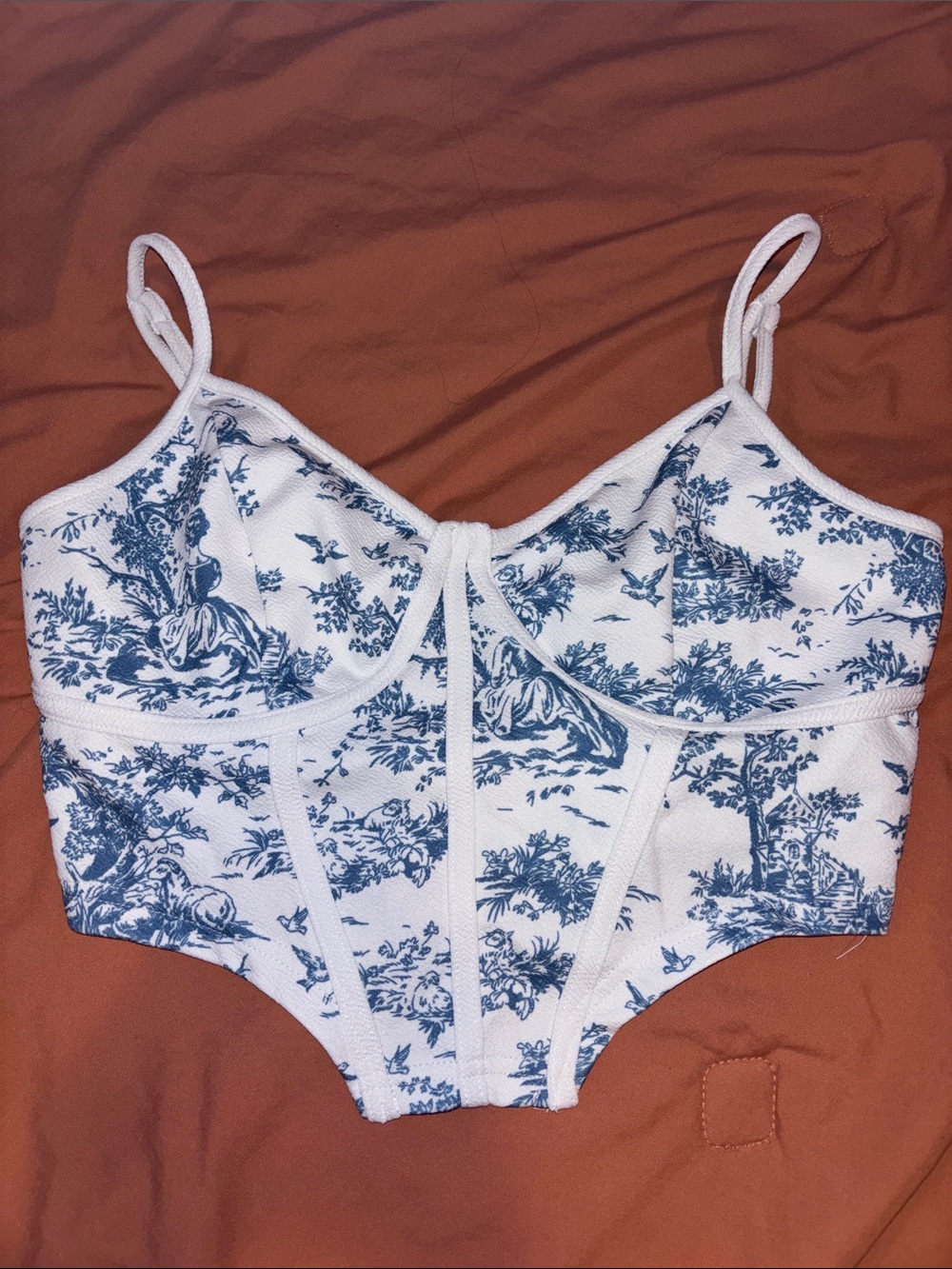 SHEIN White and Blue Toile Midi Skirt Set with Front Slit - Picture 4 of 4
